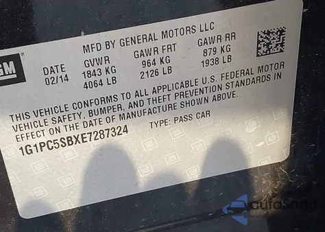 2014 Chevrolet Cruze 1Lt Auto z USA, uszkodzony, nr VIN 1G1PC5SBXE7287324